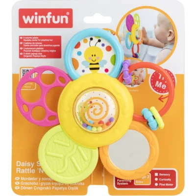 Jucărie pentru dentiție și zornăitoare în formă de margaretă – Winfun, 6 luni+