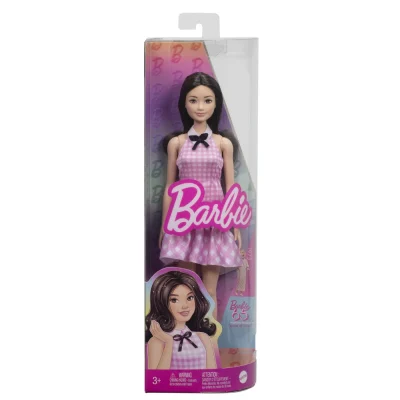 Barbie Păpușă Barbie Fashionistas Brunetă cu Rochie Roz în Carouri