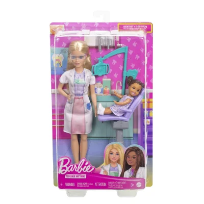 Barbie Set de Joaca Păpușă Barbie Blondă Face Cariera Stomatolog