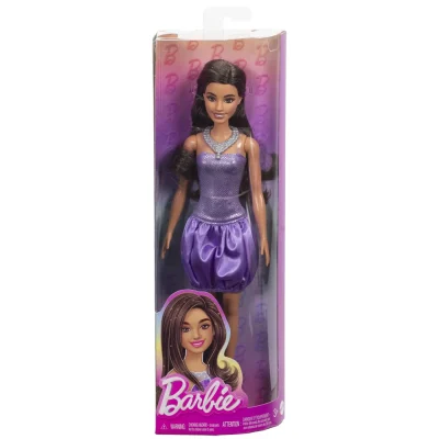 Barbie Fashionistas Păpușă Barbie Brunetă cu Rochie Mov Si Colier