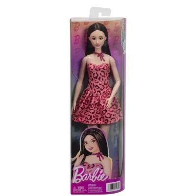 Barbie Fashionistas Păpușă Barbie Brunetă cu Rochie Leopard Roz