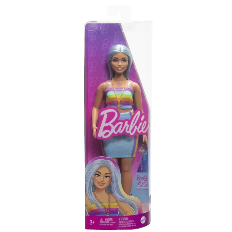 Păpușă Barbie Fashionista cu Păr Albastru Platinat Si Top Sport