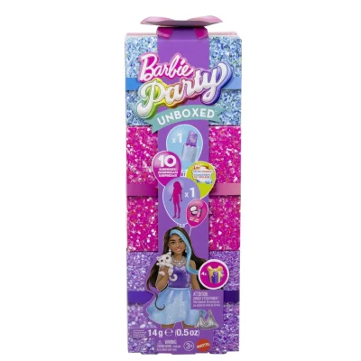 Barbie Set Party Unboxed Reveal Păpușă Barbie Violet cu 10 Accesorii Surpriza