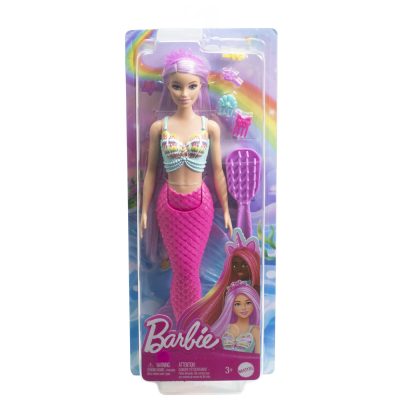 Barbie Păpușă Sirenă cu Păr Mov Si Coada Roz