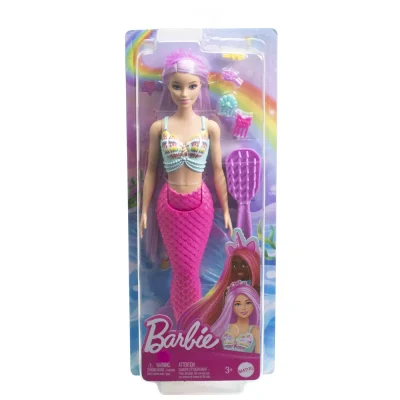 Barbie Păpușă Sirenă cu Păr Mov Si Coada Roz