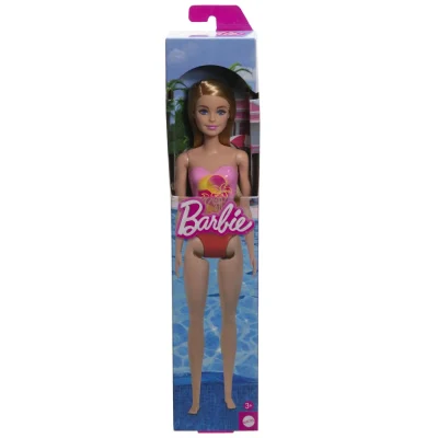 Păpușă Barbie Blondă cu Costum de Baie Roz la Piscina