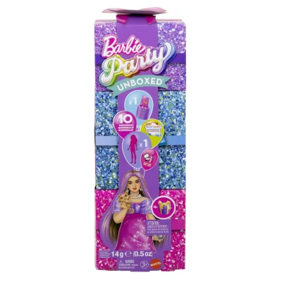 Barbie Set Party Unboxed Reveal Păpușă Barbie Mov cu 10 Accesorii Surpriza
